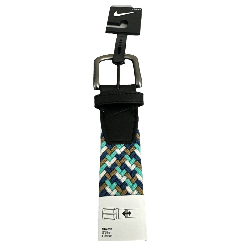 Nike Men's G-Flex Stretch Woven Golf Belt Blue White Brown Teal Size L 38-40 New - Picture 4 of 10